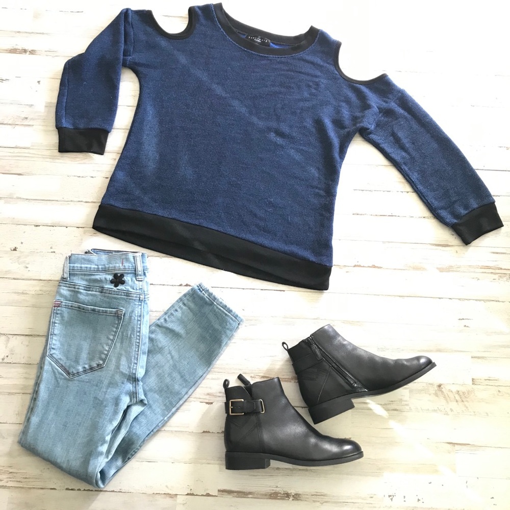 Sanctuary Blue and Black Cold Shoulder Sweater Medium